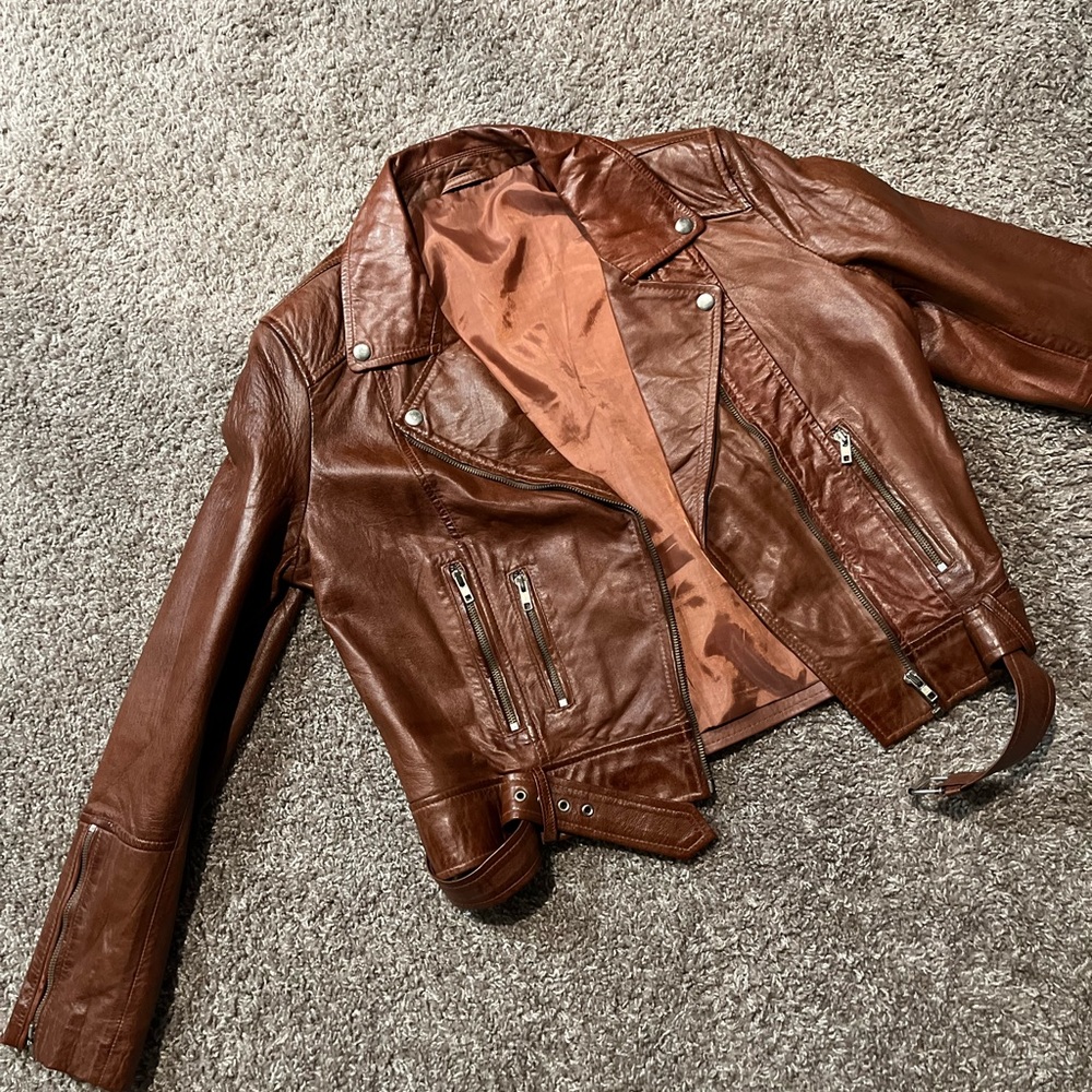 Brown Leather Moto Jacket